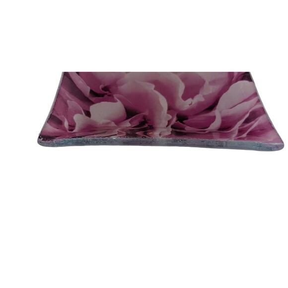 Glass Candle Drip Dish Plate 4" ROSE PETALS Violet Pink Square Romantic Vintage - Picture 16 of 16